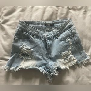 Shortie denim shorts size S w/fringe